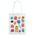 Borsa a mano in tela stampata con simpatici mostri su richiesta, dimensioni: 40x35 cm (bianco)