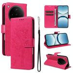 Per OPPO Find X8 Custodia per telefono in pelle con motivo a rilievo albero e gatto (rosso rosa)