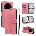 Per OPPO Find X8 Pro Custodia per telefono in pelle con motivo a rilievo albero e gatto (rosa)