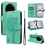 Per OPPO Find X8 Pro Custodia per telefono in pelle con motivo a rilievo albero e gatto globale (verde)