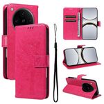 Per OPPO Find X8 Pro Custodia per telefono in pelle con motivo in rilievo albero e gatto (rosso rosa)