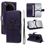 Per OPPO Find X8 Pro Custodia per telefono in pelle con motivo in rilievo albero e gatto (viola)