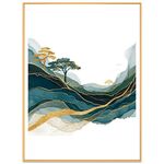 Dipinto decorativo Golden Mountains con cornice in lega di alluminio, stampa su richiesta, dimensioni: 15x20 cm