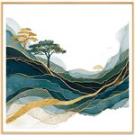 Dipinto decorativo Golden Mountains con cornice in lega di alluminio, stampa su richiesta, dimensioni: 30x30 cm
