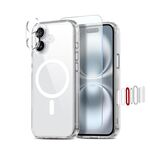 Per iPhone 16 NORTHJO 3 in 1 PC Custodia magnetica per telefono con pellicola per schermo e pellicola per obiettivo (trasparente)