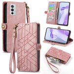 Per OnePlus 9RT 5G Custodia per telefono in pelle con fibbia laterale a portafoglio con cerniera geometrica (rosa)