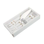 Set di coltelli e forchette per torta in acciaio inossidabile 6 pezzi / set, colore: argento con forchette a 3 denti