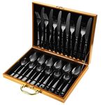 Set di posate, forchetta e cucchiaio in acciaio inossidabile da 24 pezzi/set, specifiche: nero