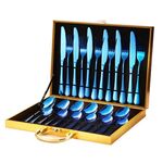 Set di posate per coltelli, forchetta e cucchiaio in acciaio inossidabile da 24 pezzi/set, specificazione: blu