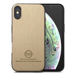 Per iPhone X / XS Custodia per telefono in pelle con retro in tessuto Twill (cachi)