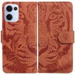 Per OPPO Reno13 Custodia per telefono in pelle con motivo a rilievo tigre globale (marrone)