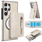 Per Samsung Galaxy S24 Ultra 5G Custodia per telefono con cerniera e supporto posteriore in pelle MagSafe (bianca)