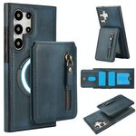 Per Samsung Galaxy S24 Ultra 5G Custodia per telefono con cerniera e supporto posteriore in pelle MagSafe (blu)