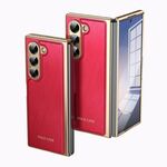 Per Samsung Galaxy Z Fold6 Custodia per telefono con placcatura in broccato d'argento e filo d'oro integrato (rosso)