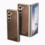 Per Samsung Galaxy Z Fold6 Custodia per telefono con placcatura in broccato d'argento e filo d'oro integrato (marrone)