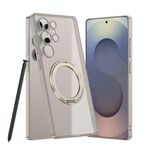 Per Samsung Galaxy S24 Ultra 5G Custodia per telefono con supporto rotante magnetico effetto pelle smerigliata, penna non inclusa (grigio titanio)