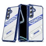 Per Samsung Galaxy S24 FE 5G Plating Holder PC Hybrid TPU Custodia per telefono (blu navy)