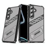 Per Samsung Galaxy S24 FE 5G Plating Holder PC Hybrid TPU Custodia per telefono (grigio nero)