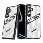 Per Samsung Galaxy S24 FE 5G Plating Holder PC Hybrid TPU Custodia per telefono (nero trasparente)