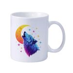 Tazza da latte in ceramica bianca semplice stampata con lupo lunare e stampa su richiesta