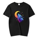 Maglietta a maniche corte in modal con scollo rotondo e stampa Moon Wolf, stampa su richiesta, taglia: M (nero)