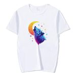 Maglietta a maniche corte con scollo rotondo e stampa Moon Wolf in modal, stampa su richiesta, taglia: XL (bianco)