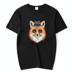 Maglietta a maniche corte in modal con scollo rotondo stampato Gentleman Fox, stampa su richiesta, taglia: S (nero)