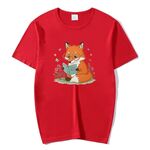 T-shirt a maniche corte in modal con scollo rotondo stampato Reading Fox, stampa su richiesta, taglia: L (rosso)