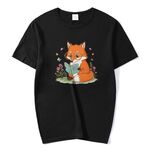T-shirt a maniche corte in modal con scollo rotondo stampato Reading Fox, stampa su richiesta, taglia: XXXL (nero)