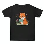 T-shirt a maniche corte in cotone estivo con stampa "Reading Fox" Stampa su richiesta, taglia: XXXL (nero)