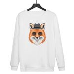 Felpa girocollo casual larga stampata Gentleman Fox con stampa su richiesta, taglia: L (bianco)