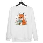 Felpa girocollo casual larga con stampa "Reading Fox" stampata su richiesta, taglia: M (bianco)
