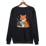Felpa girocollo casual larga con stampa "Reading Fox" stampata su richiesta, taglia: M (nero)