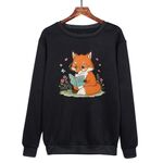 Felpa girocollo casual larga con stampa "Reading Fox" stampata su richiesta, taglia: XL (nero)