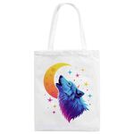 Borsa a mano in tela stampata Moon Wolf su richiesta, dimensioni: 25x20 cm (bianco)