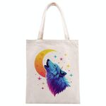 Borsa a mano in tela stampata Moon Wolf su richiesta, dimensioni: 25x20 cm (beige)