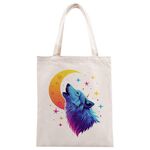 Borsa a mano in tela stampata Moon Wolf su richiesta, dimensioni: 30x25 cm (beige)