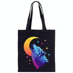 Borsa a mano in tela stampata Moon Wolf su richiesta, dimensioni: 30x25 cm (nero)