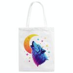 Borsa a mano in tela stampata Moon Wolf su richiesta, dimensioni: 35x30 cm (bianco)