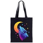 Borsa a mano in tela stampata Moon Wolf su richiesta, dimensioni: 35x30 cm (nero)
