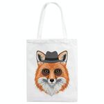 Borsa a mano in tela stampata Gentleman Fox su richiesta, dimensioni: 30x25 cm (bianco)