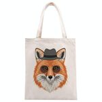 Borsa a mano in tela stampata Gentleman Fox su richiesta, dimensioni: 30x25 cm (beige)