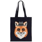 Borsa a mano in tela stampata Gentleman Fox su richiesta, dimensioni: 35x30 cm (nero)