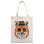 Borsa a mano in tela stampata Gentleman Fox su richiesta, dimensioni: 40x35 cm (beige)