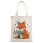 Borsa a mano in tela stampata Reading Fox su richiesta, dimensioni: 30x25 cm (beige)