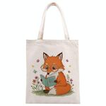 Borsa a mano in tela stampata Reading Fox su richiesta, dimensioni: 40x35 cm (beige)