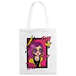Borsa a mano in tela stampata con ragazza dai capelli viola, stampa su richiesta, dimensioni: 30x25 cm (bianco)