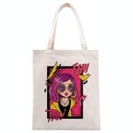 Borsa a mano in tela stampata con ragazza dai capelli viola, stampa su richiesta, dimensioni: 30x25 cm (beige)