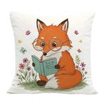 Federa per cuscino da divano stampata con motivo Reading Fox, senza stampa centrale, su richiesta, dimensioni: 35x35 cm (velluto olandese)