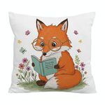 Federa per cuscino da divano stampata con motivo Reading Fox, senza stampa centrale, su richiesta, dimensioni: 40x40 cm (velluto cristallo)